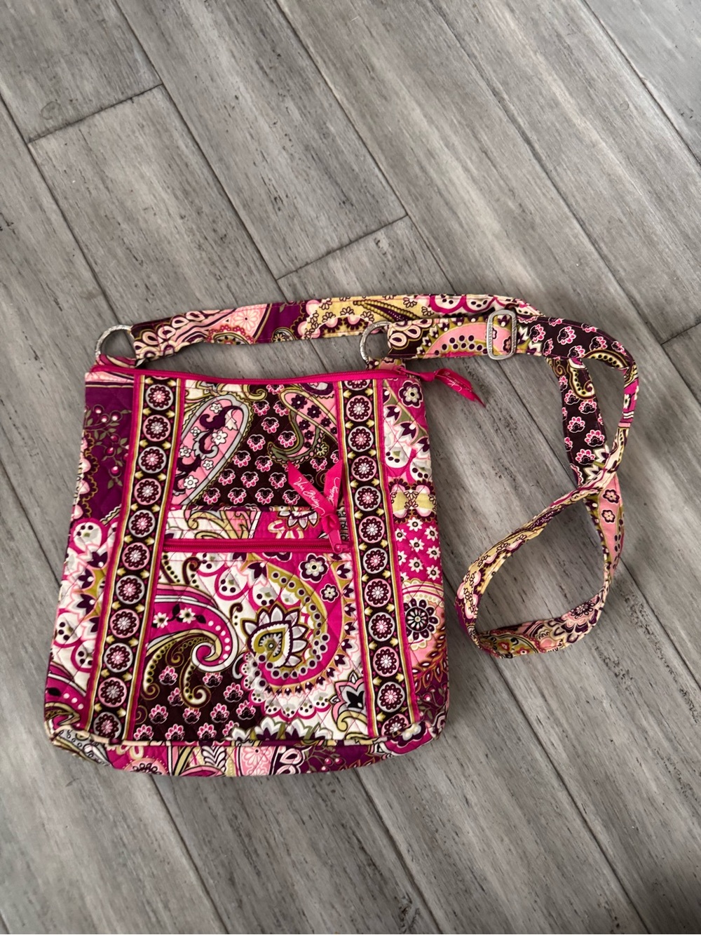 Vera Bradley Pink and Cream Paisley Quilted Crossbody Bag